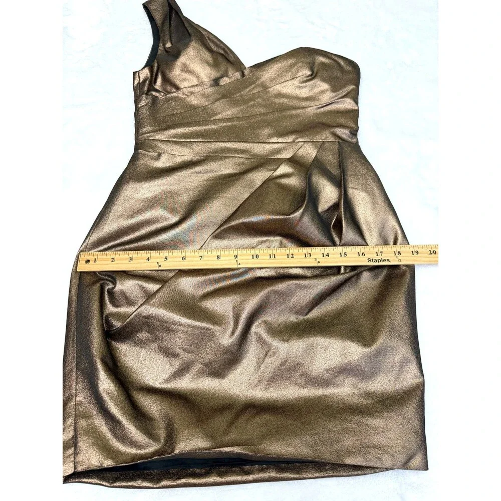 Robert Rodriguez One Shoulder Bronze Metallic Draped Cocktail Dress Size 6